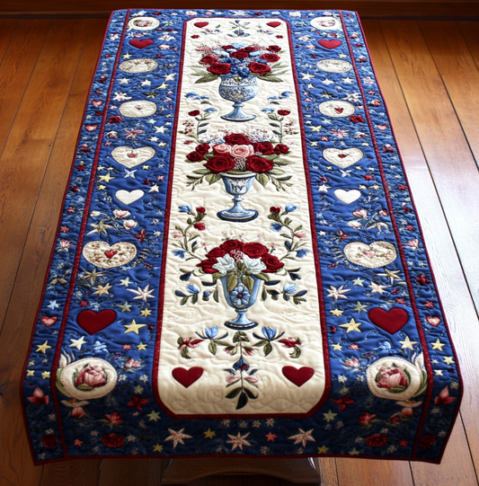 Patriotic Rose Flower DAI110225385 Quilted Table Runner