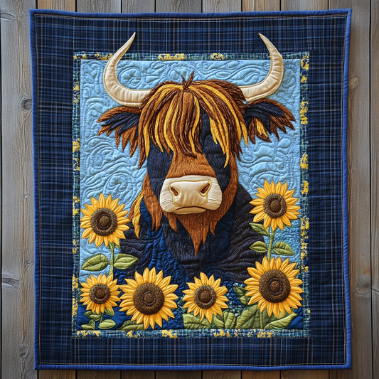 Sunflower Highland Cow DAI281124033 Quilt Blanket