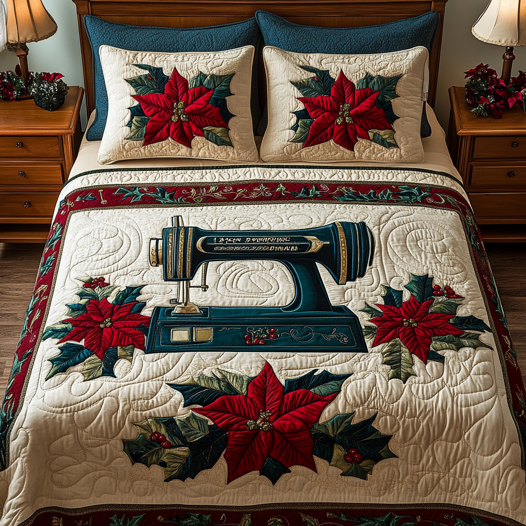 Christmas Sewing Machine TAI201124053 Quilt Bedding Set