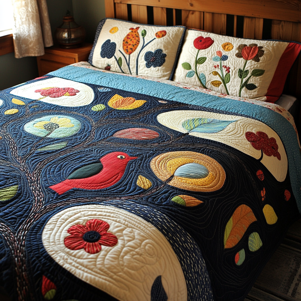 Birds In Flower Garden TAI251124037 Quilt Bedding Set