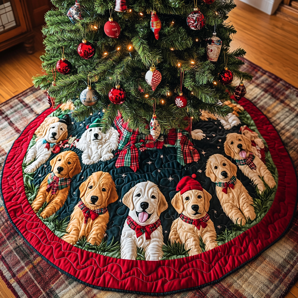 Christmas Golden Retriever TAI091024332 Quilted Tree Skirt