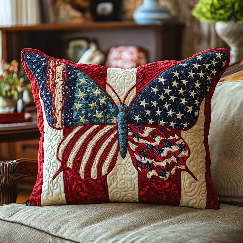 Patriotic Butterfly DAI190225226 Quilted Pillow Case