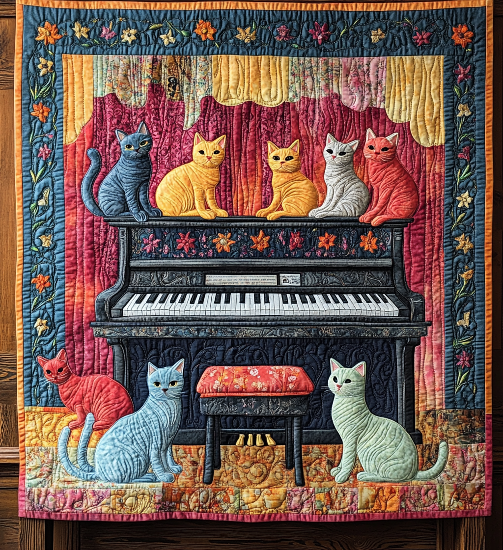 Piano Cat DAI090125223 Quilt Blanket