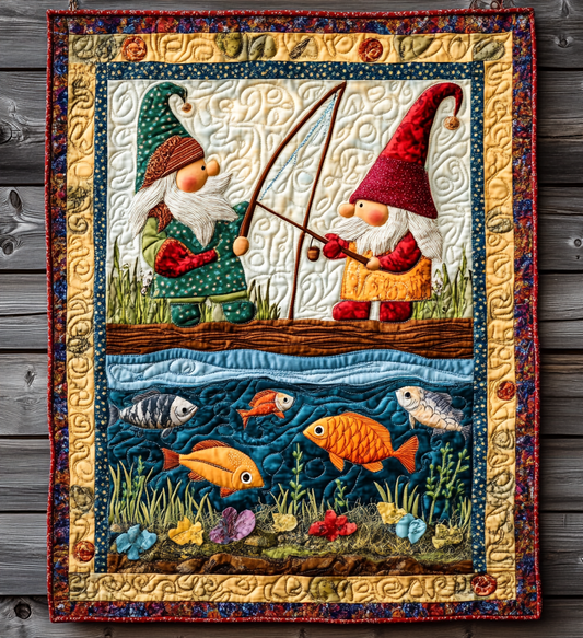 Fishing Gnome DAI241224498 Quilt Blanket