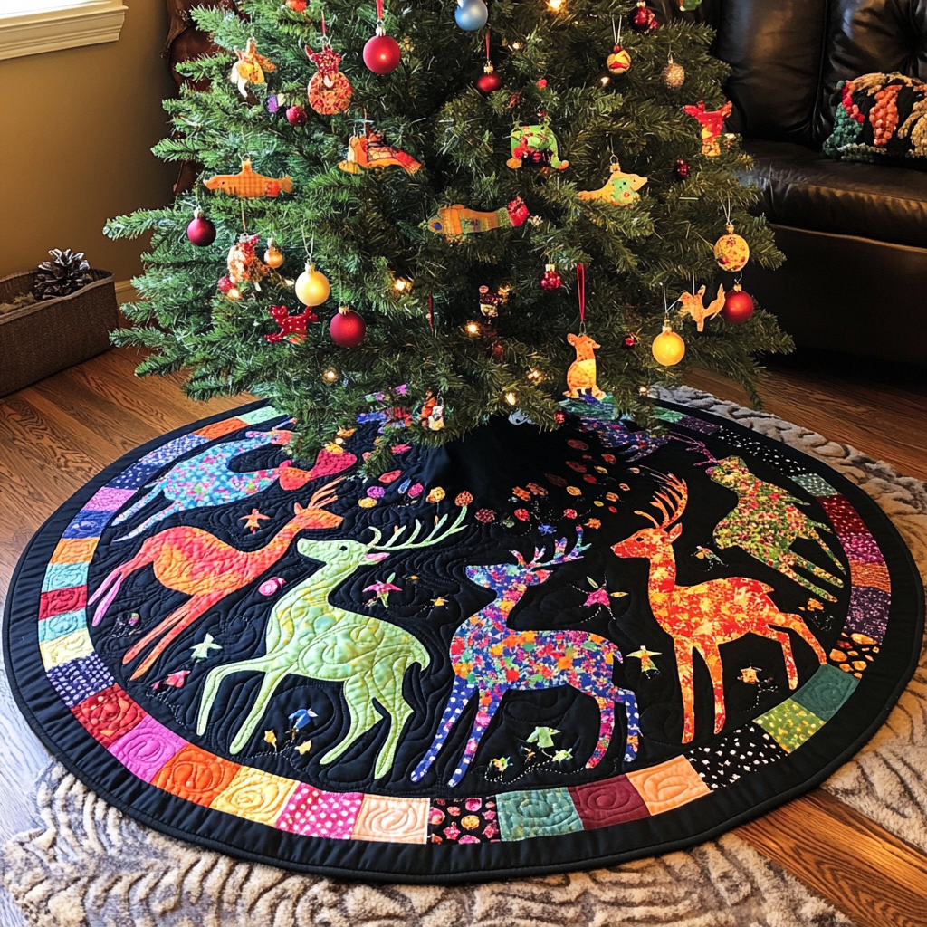 Christmas Reindeer TAI021024108 Quilted Tree Skirt