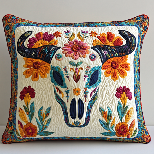 Hippie Bull Skull DAI241224021 Quilted Pillow Case