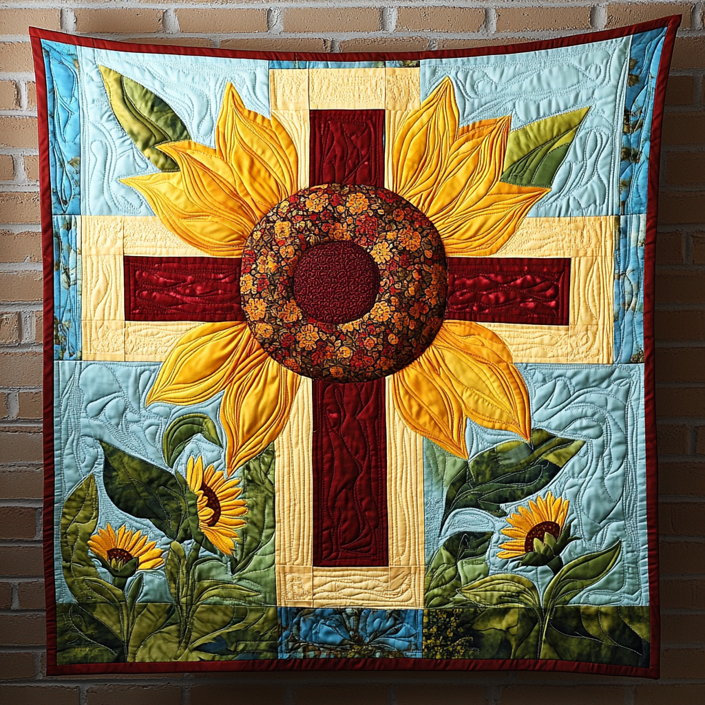 Sunflower Christian Cross DAI101224054 Quilt Blanket