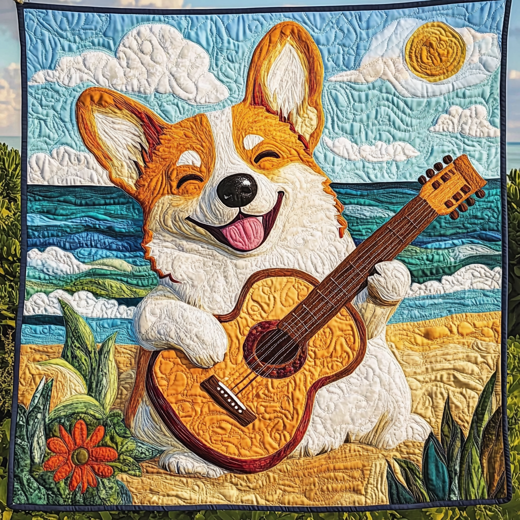 Corgi Guitarist DAI241224353 Quilt Blanket