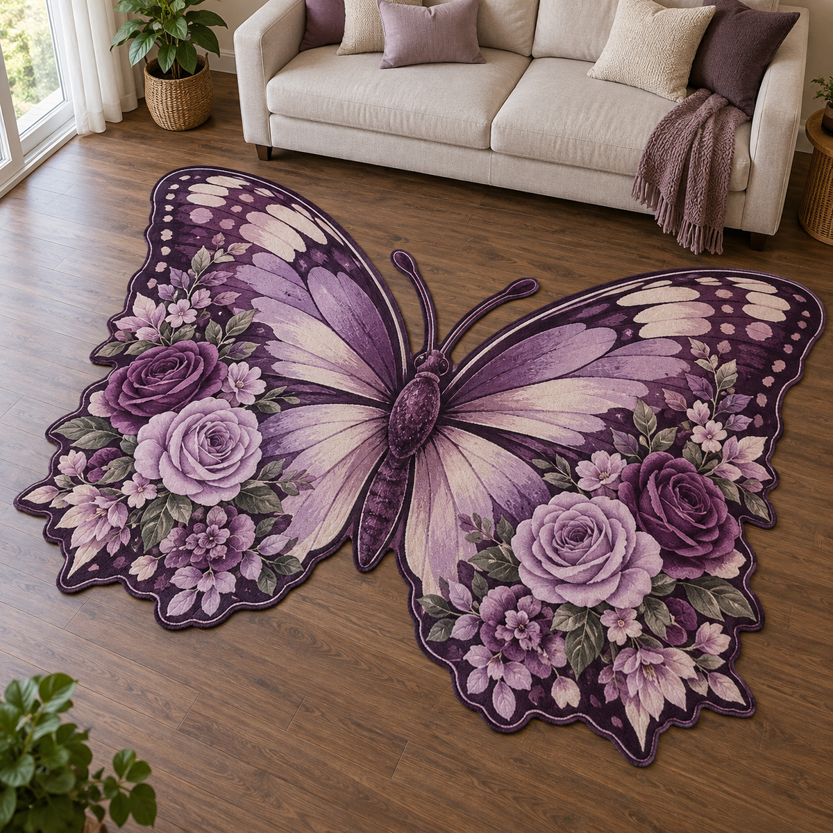 Amethyst Butterfly Roses TD131026100 Custom Shape Area Rug