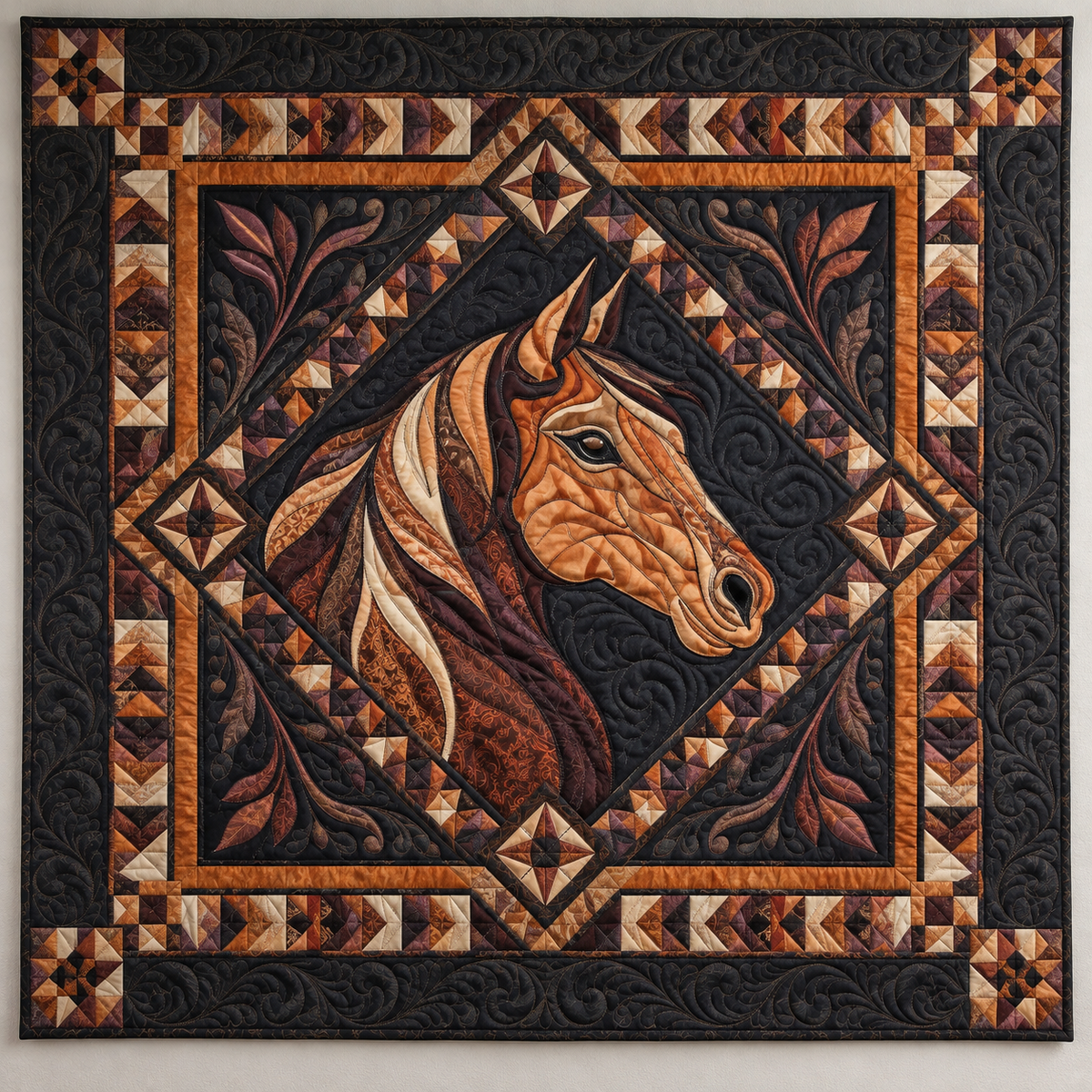 Copper Horse On Charcoal TD141026105 Quilt Blanket