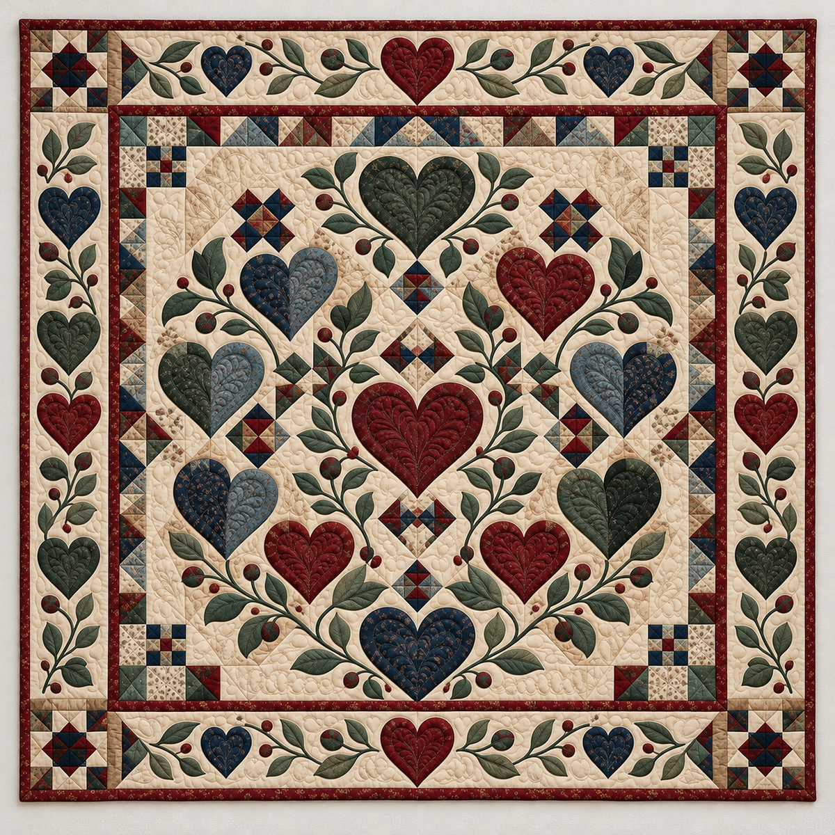 Country Hearts And Cream Patchwork TD141026106 Quilt Blanket