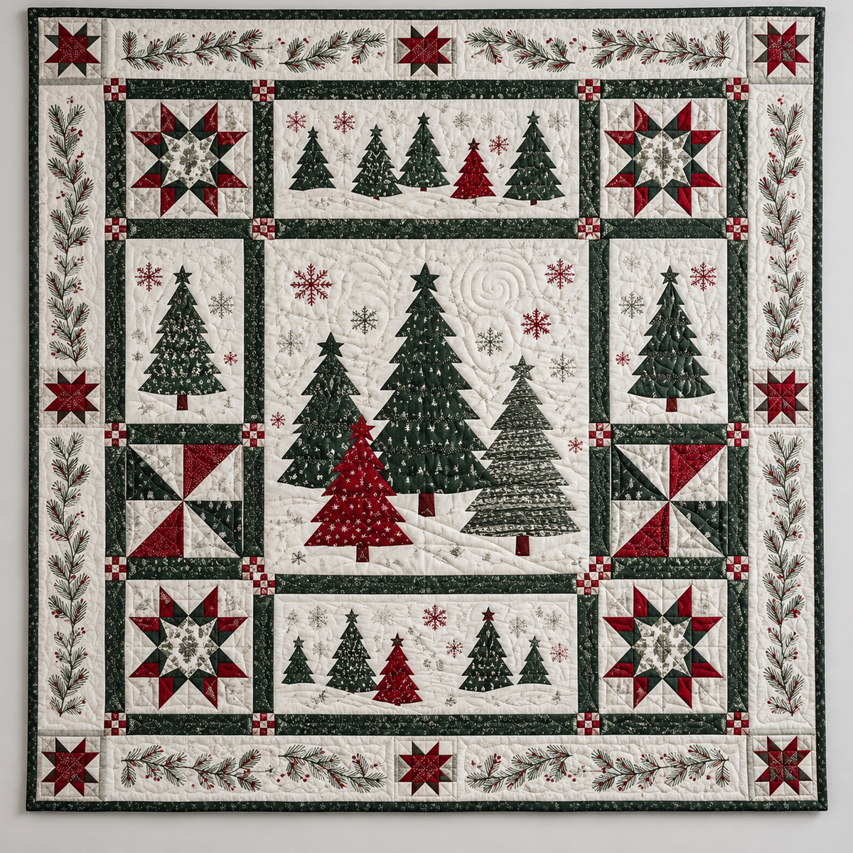Evergreens And Red Snowflakes TD141026110 Quilt Blanket
