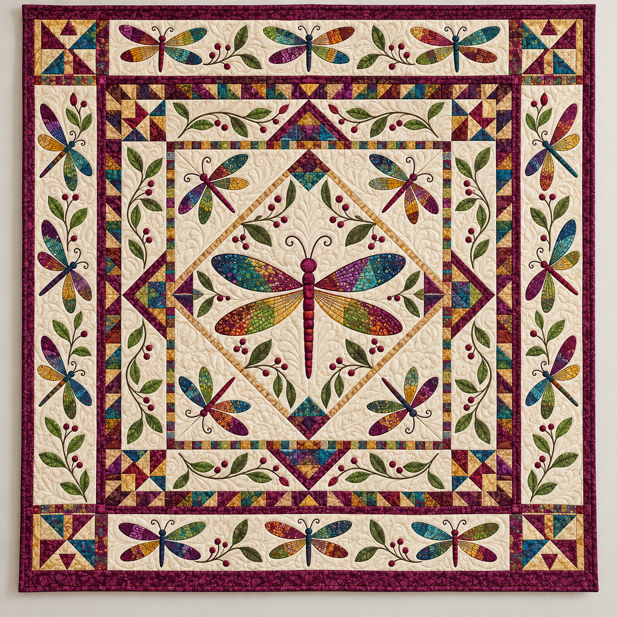 Colorful Dragonflies On Ivory TD141026111 Quilt Blanket