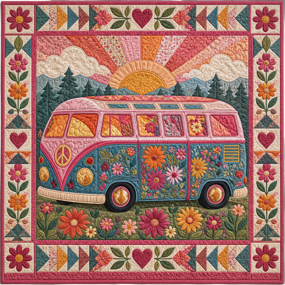 Flower Power Camper TD141026611 Quilt Blanket