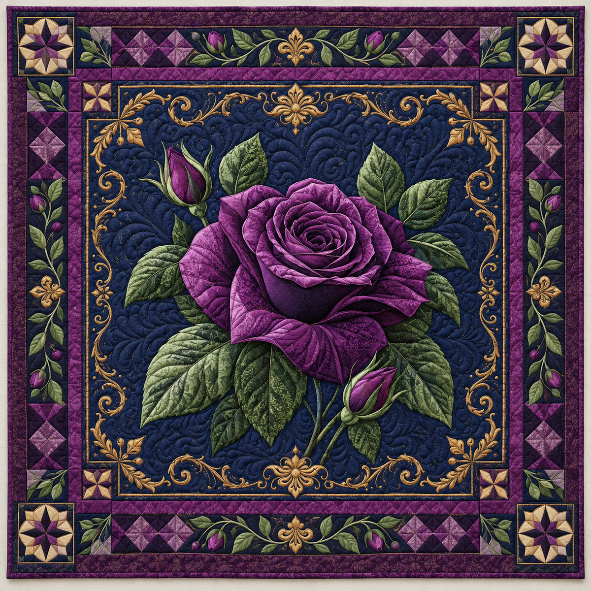 Midnight Purple Rose TD141026612 Quilt Blanket