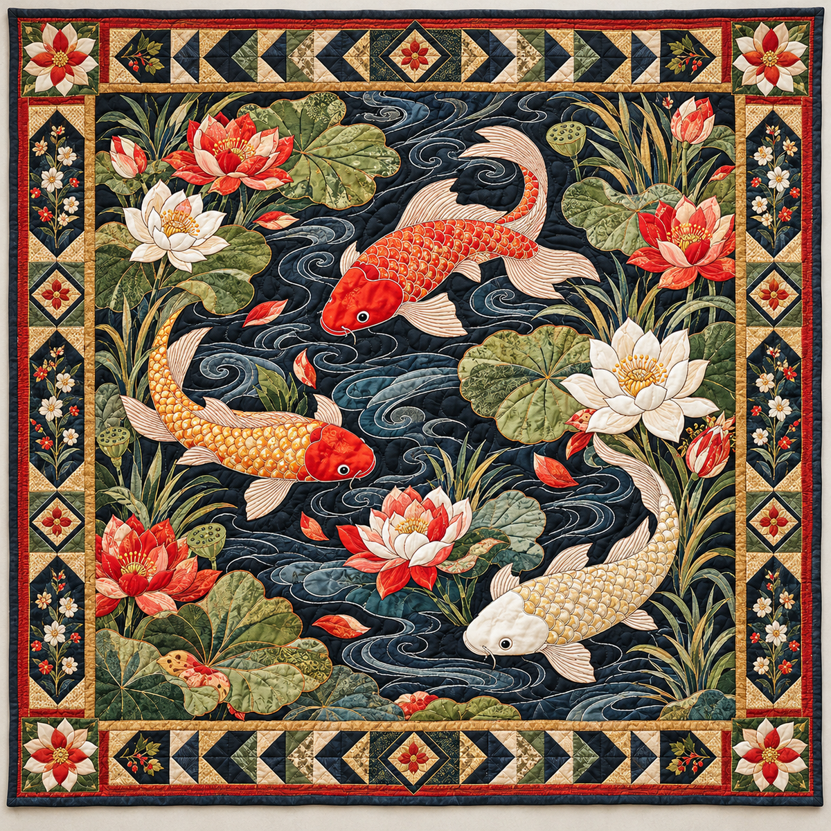 Koi And Lotus Garden TD141026614 Quilt Blanket