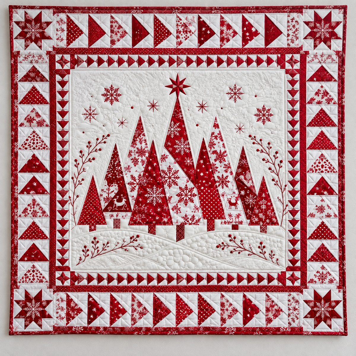Red Christmas Trees On Snow White TD141026120 Quilt Blanket