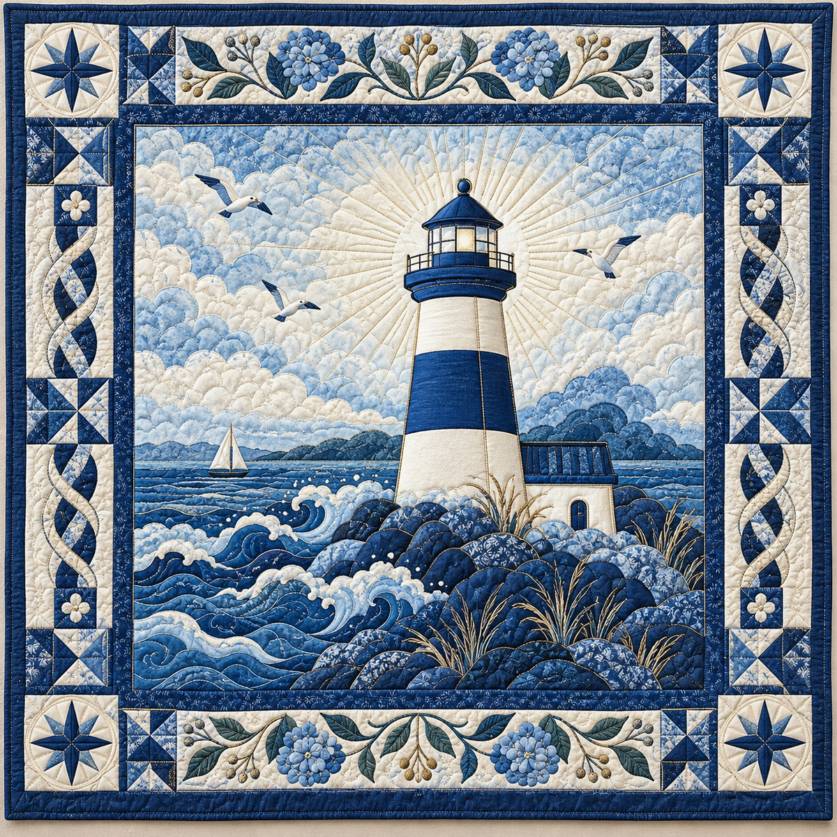 Blue Lighthouse Beacon TD141026620 Quilt Blanket