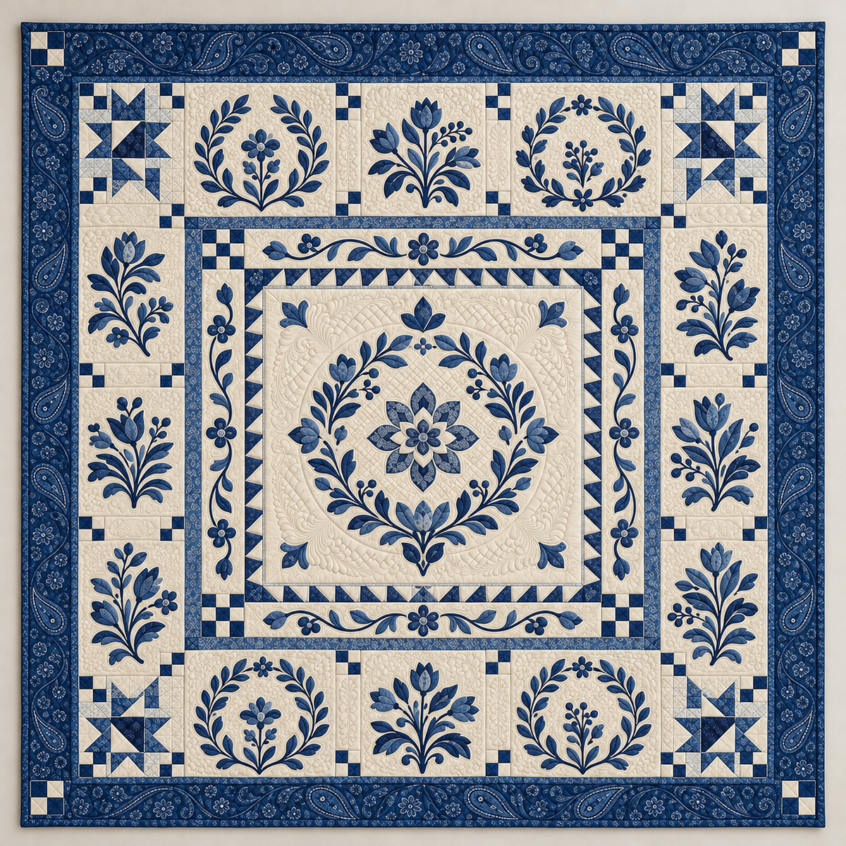 Porcelain Blue Botanical TD141026123 Quilt Blanket