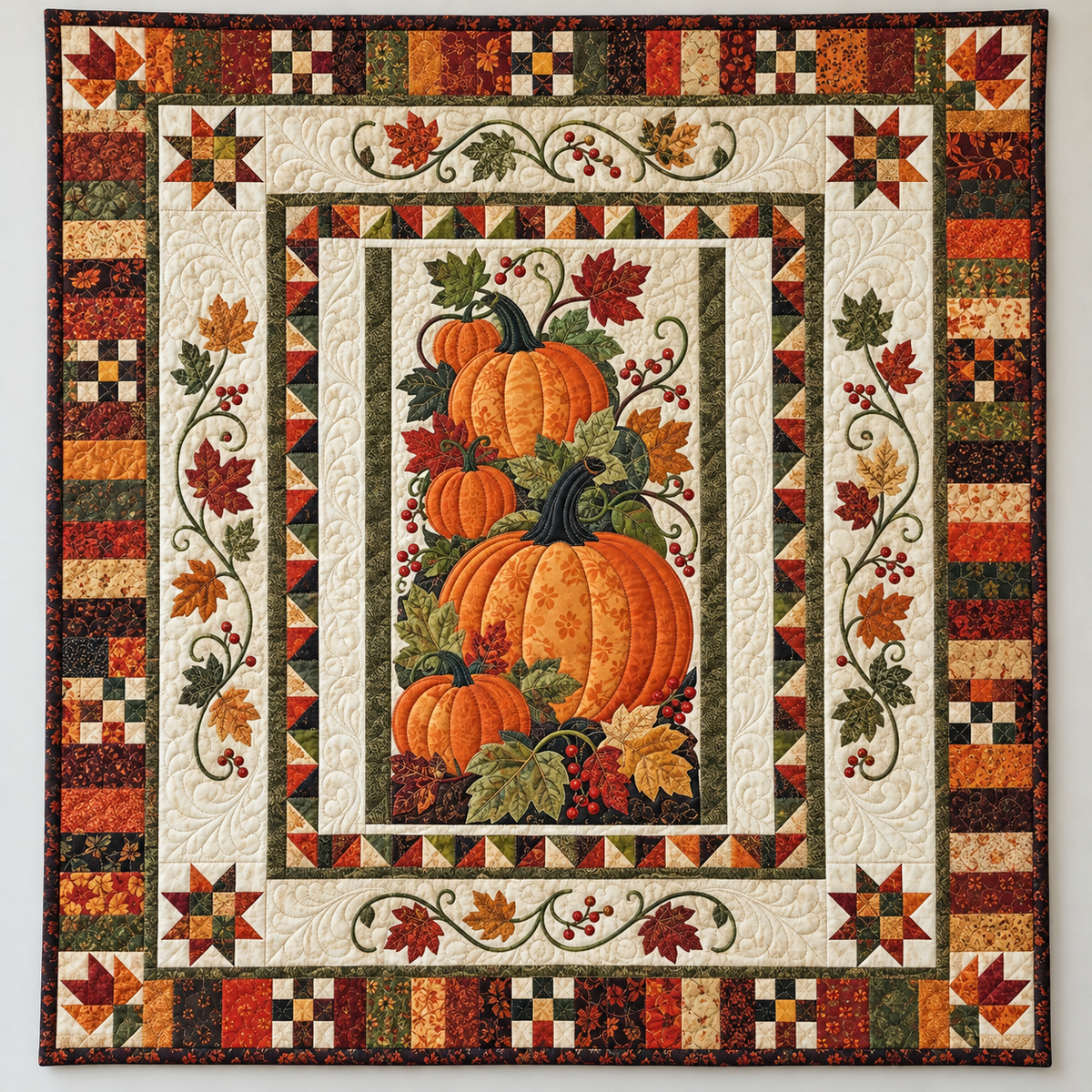 Harvest Pumpkins In Autumn Borders TD141026126 Quilt Blanket
