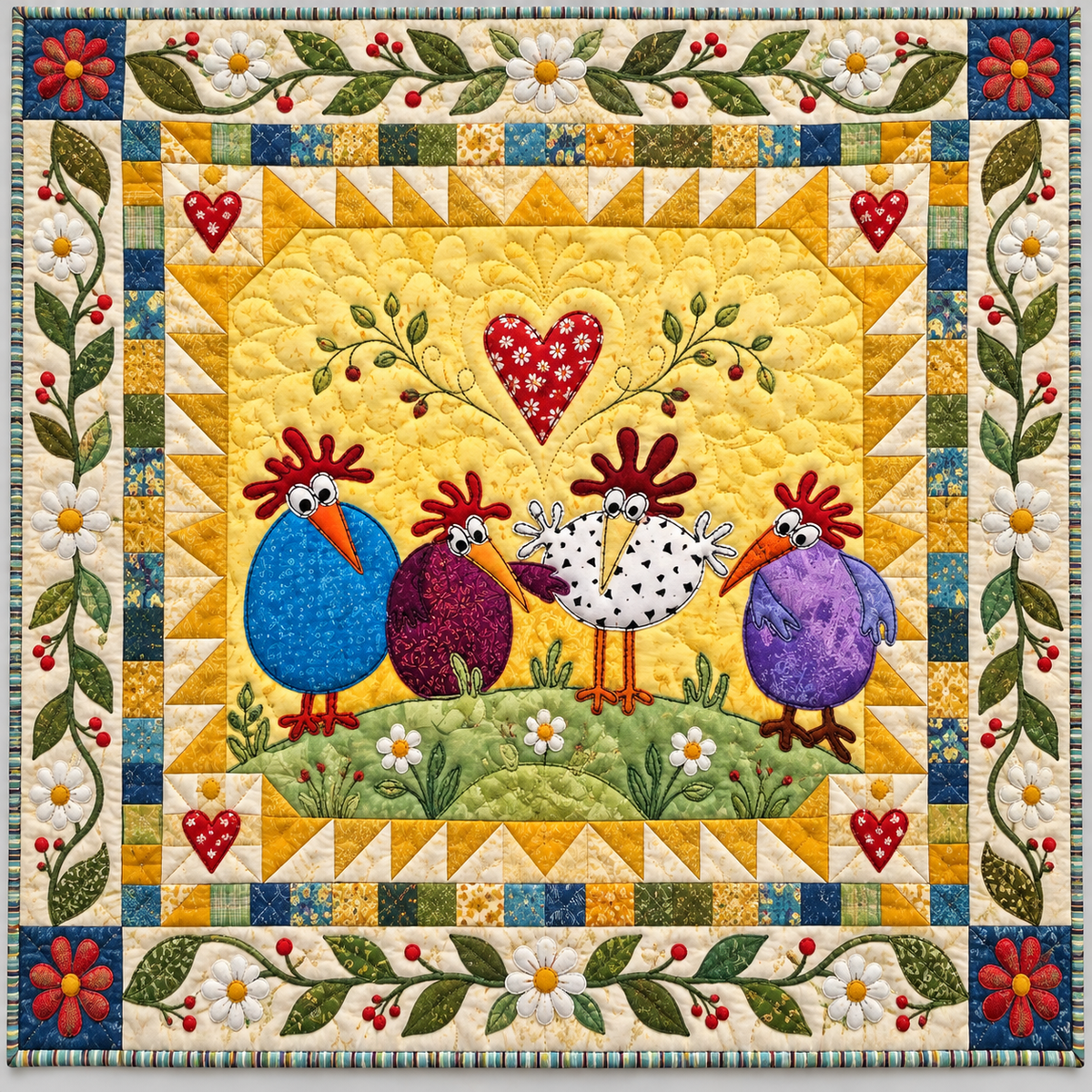 Cheerful Chicken Friends TD141026630 Quilt Blanket