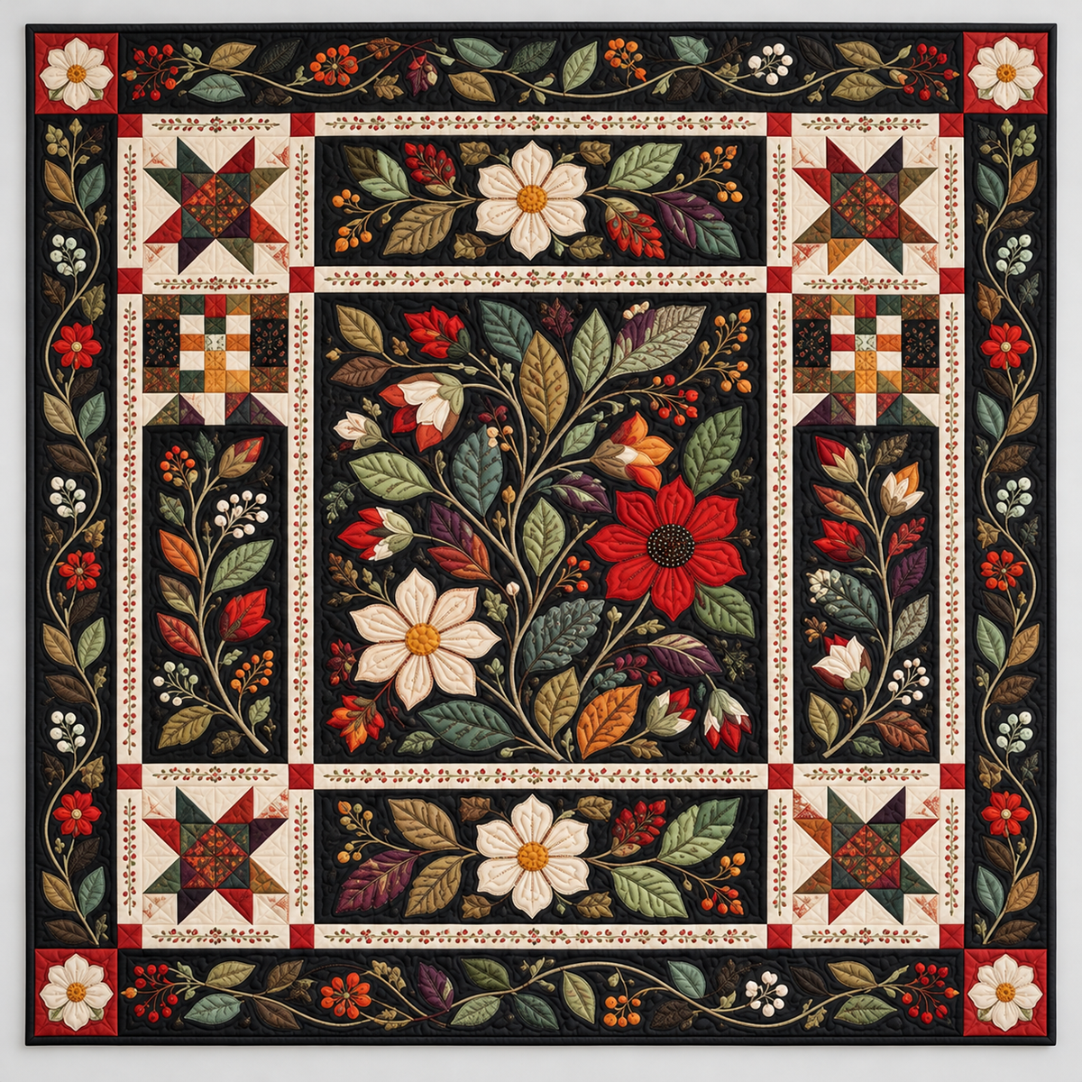 Rich Florals On Midnight Black TD141026131 Quilt Blanket