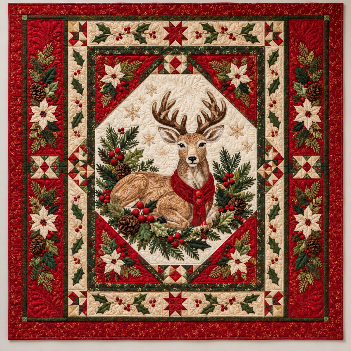 Winter Deer And Evergreen Garland TD141026132 Quilt Blanket