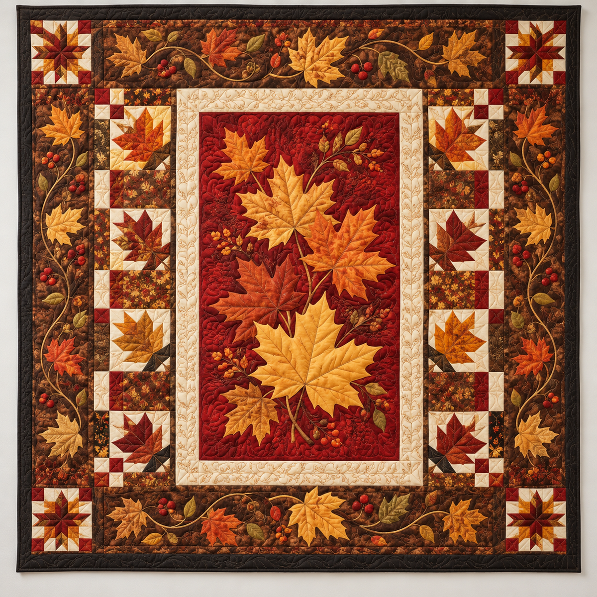 Golden Maple Leaves In Autumn Frames TD141026133 Quilt Blanket