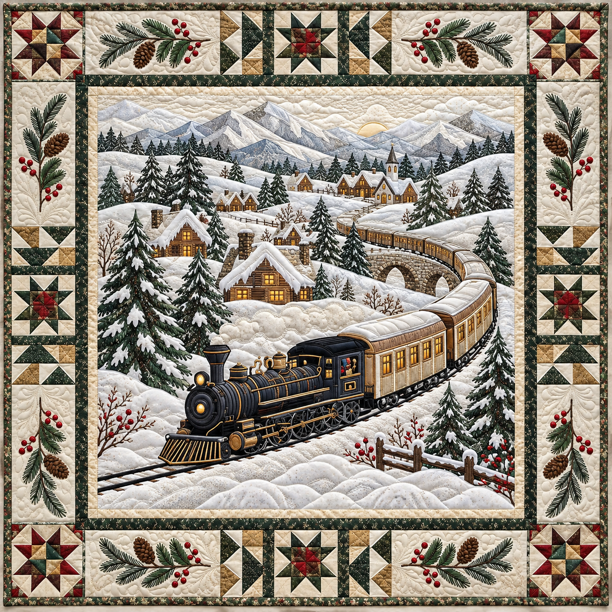 Snowy Village Train TD141026637 Quilt Blanket