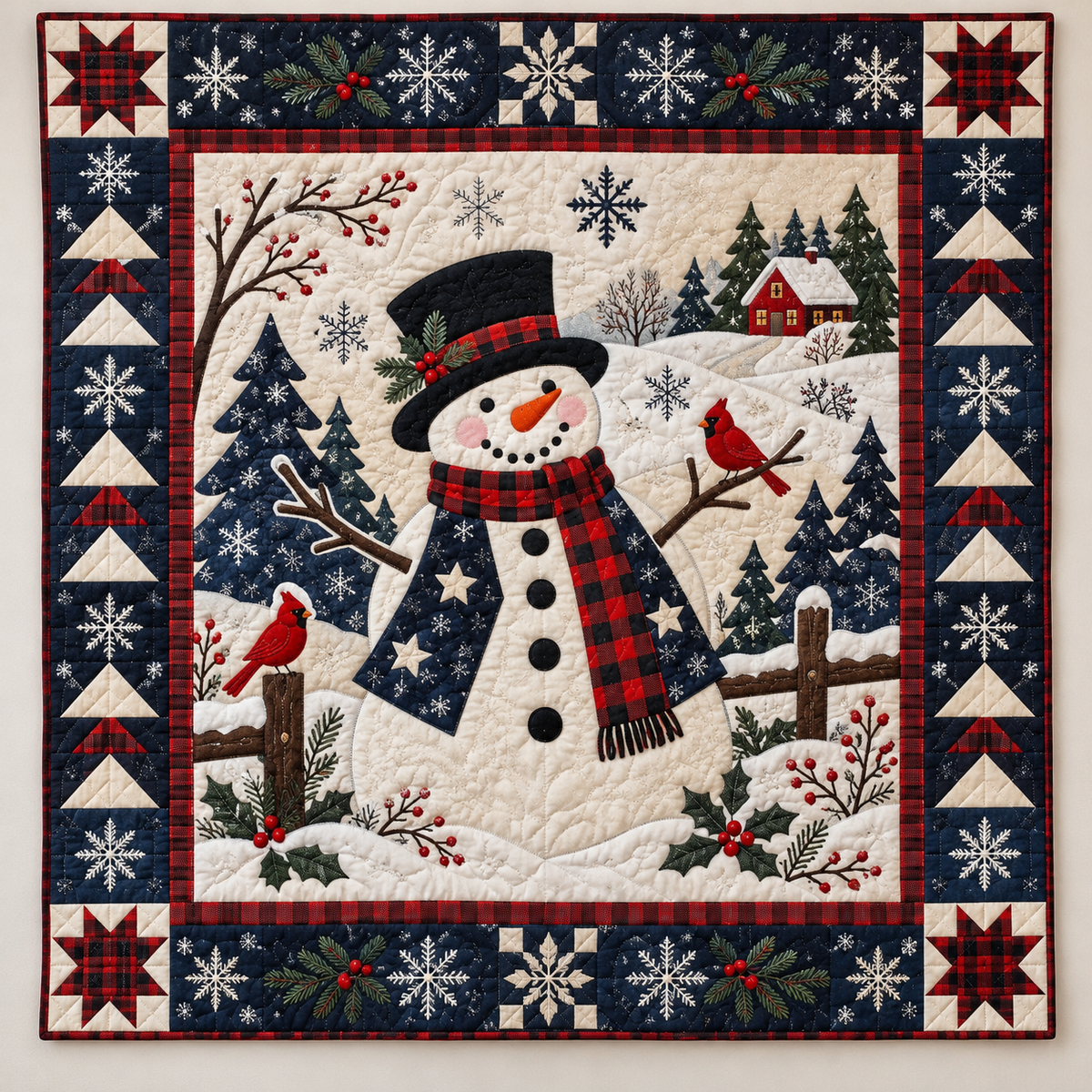 Plaid Snowman And Navy Snowflakes TD141026139 Quilt Blanket