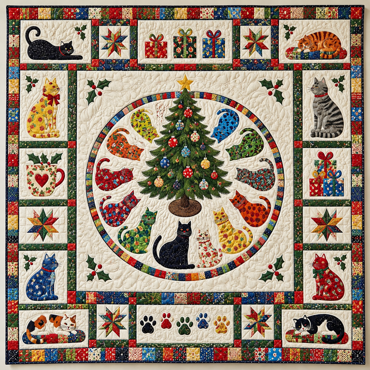 Whimsical Cats And Scrappy Borders TD141026143 Quilt Blanket