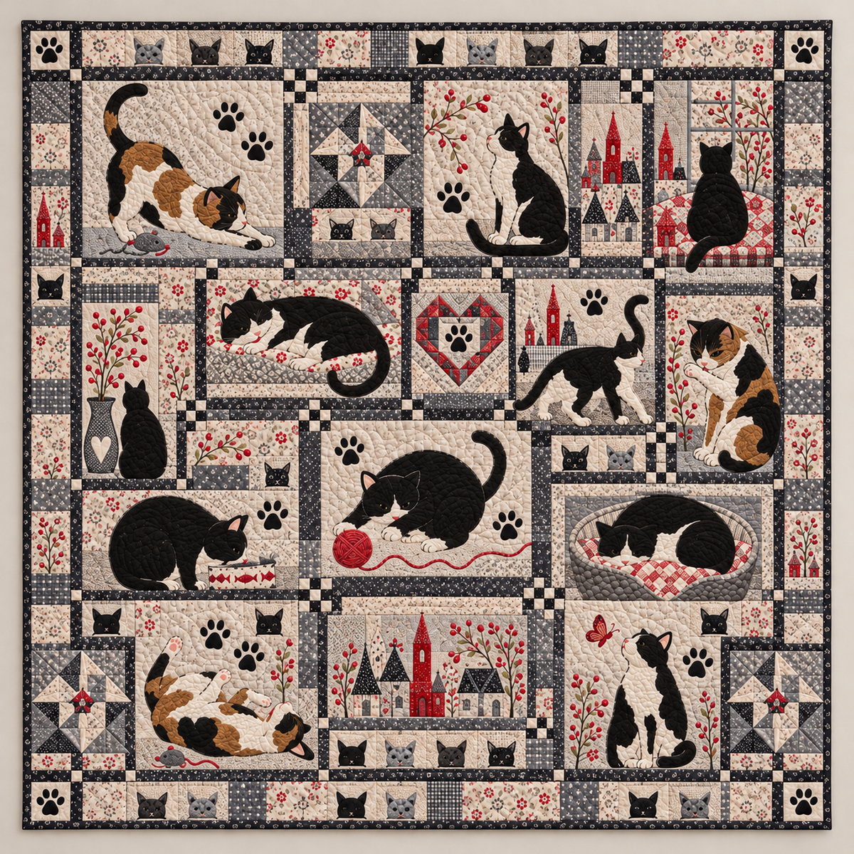 Calico And Black Cat Patchwork TD141026146 Quilt Blanket