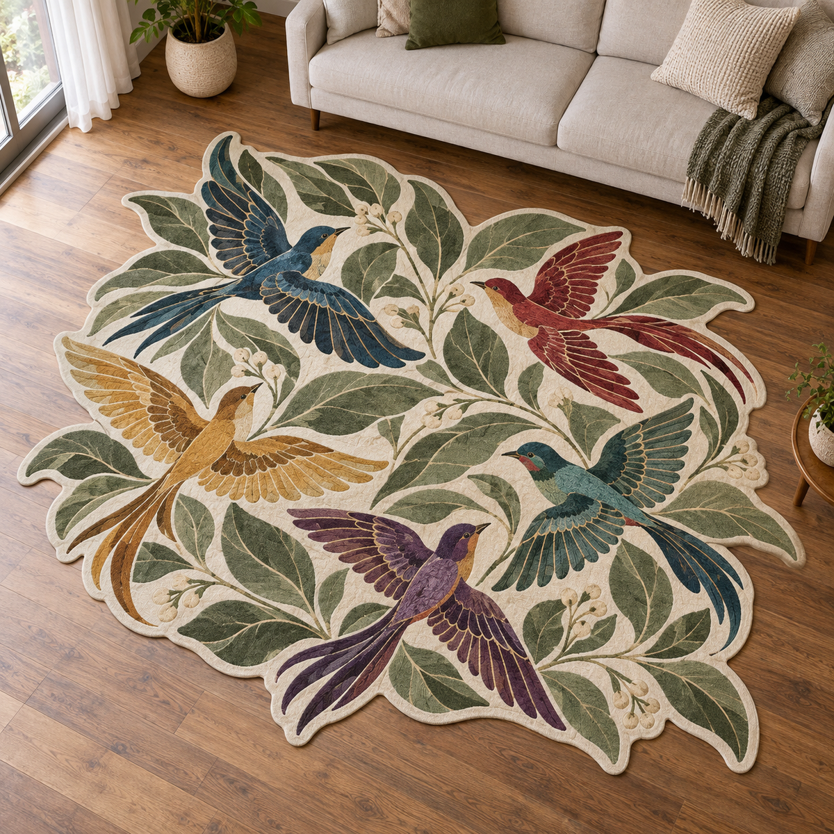 Colorful Bird Flight TD131026155 Custom Shape Area Rug
