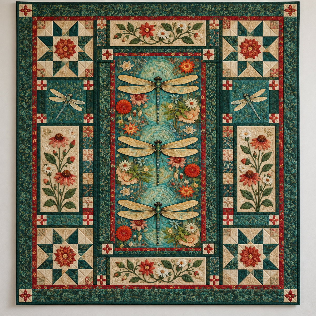 Golden Dragonflies Over Teal TD141026158 Quilt Blanket