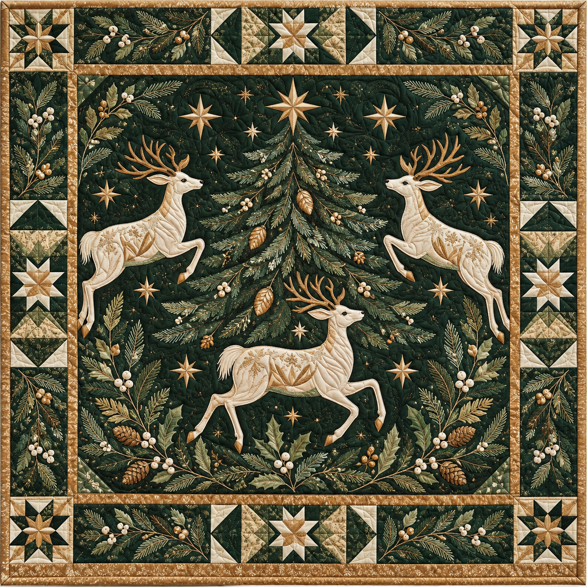 Woodland Reindeer Gold TD141026659 Quilt Blanket