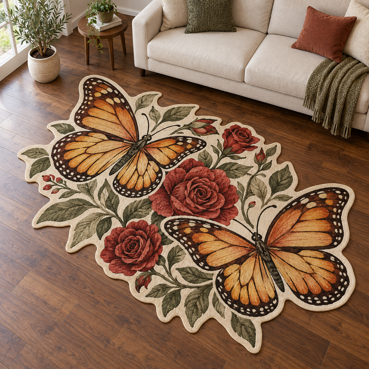 Butterfly Rose Garden TD131026162 Custom Shape Area Rug