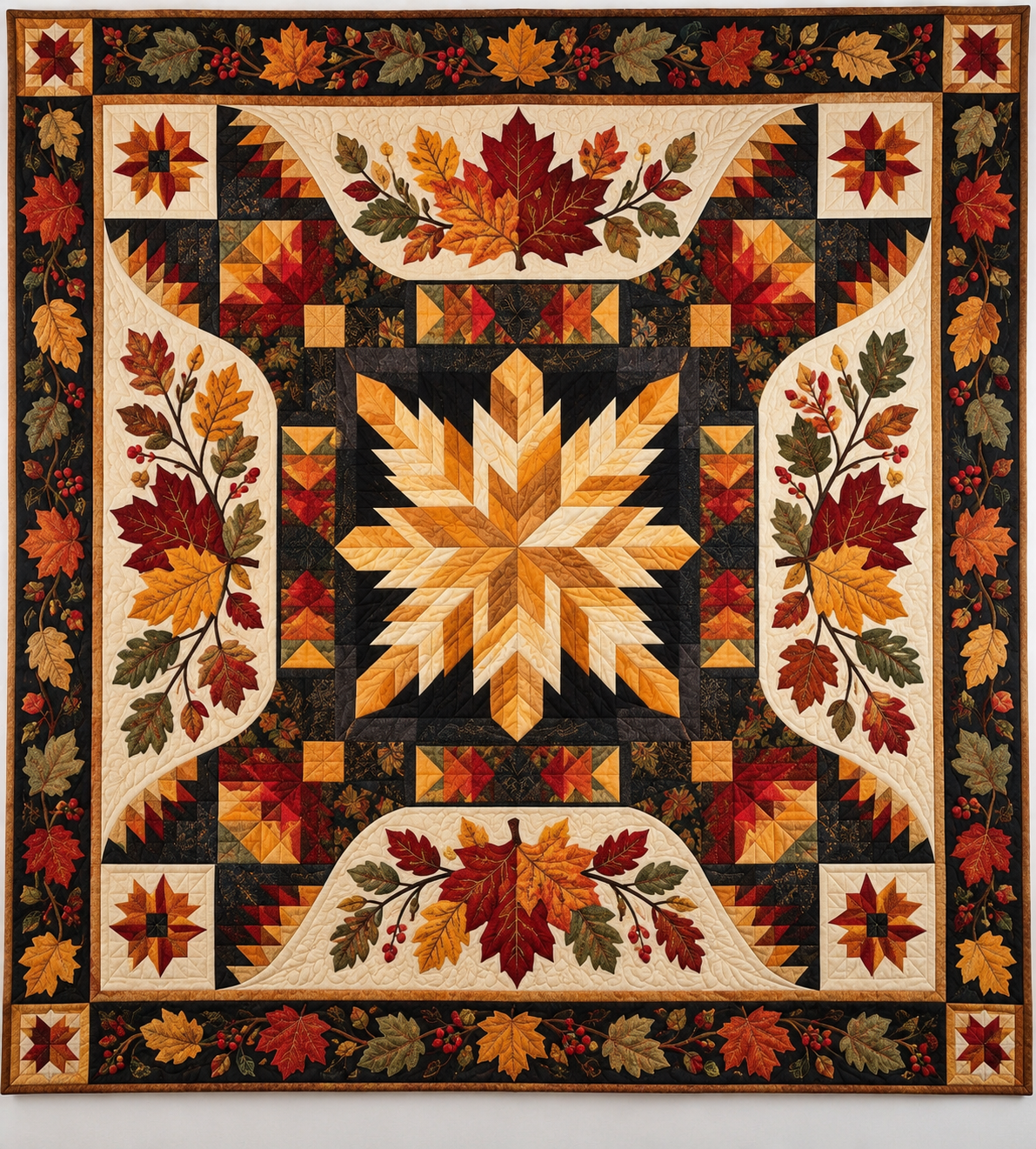 Autumn Leaves And Golden Star TD141026163 Quilt Blanket