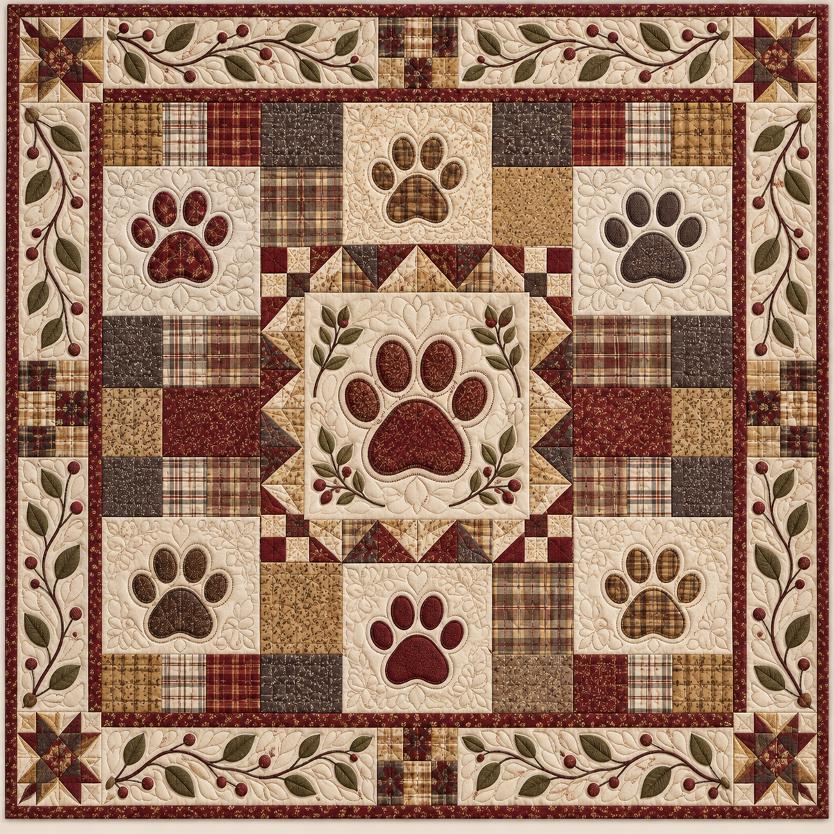 Neutral Pawprint Plaid TD141026664 Quilt Blanket