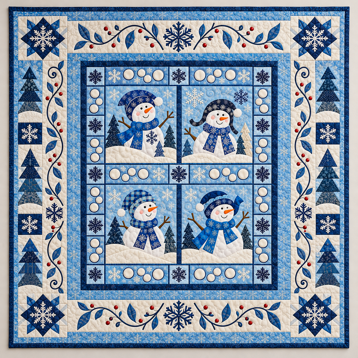 Snowmen In Frosty Blue Panels TD141026169 Quilt Blanket