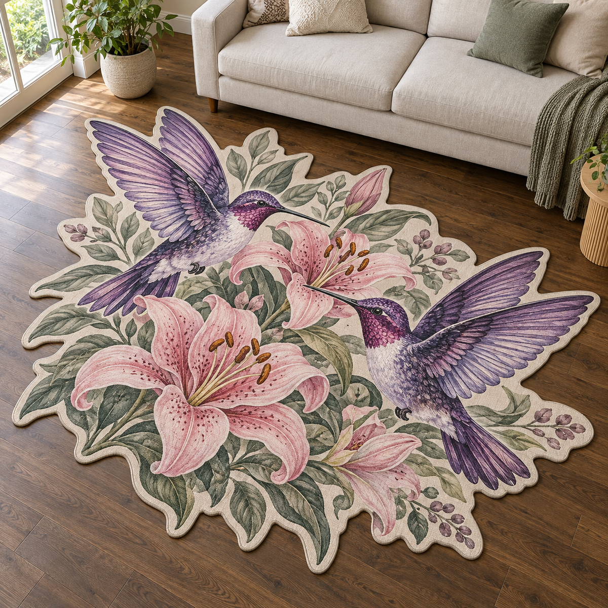 Lilac Hummingbird TD131026179 Custom Shape Area Rug
