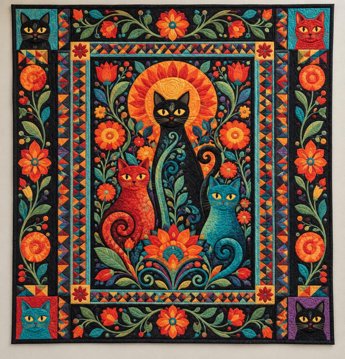 Tall Cats And Orange Flower Garden TD141026180 Quilt Blanket