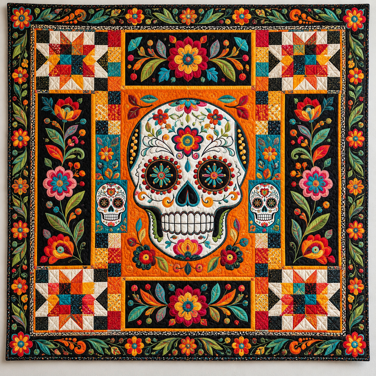 Sugar Skull And Orange Floral Garden TD141026188 Quilt Blanket