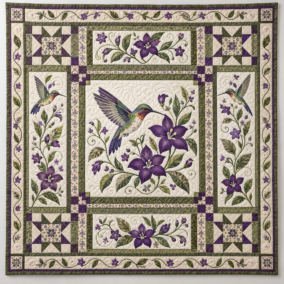 Hummingbird And Purple Blossoms TD141026194 Quilt Blanket