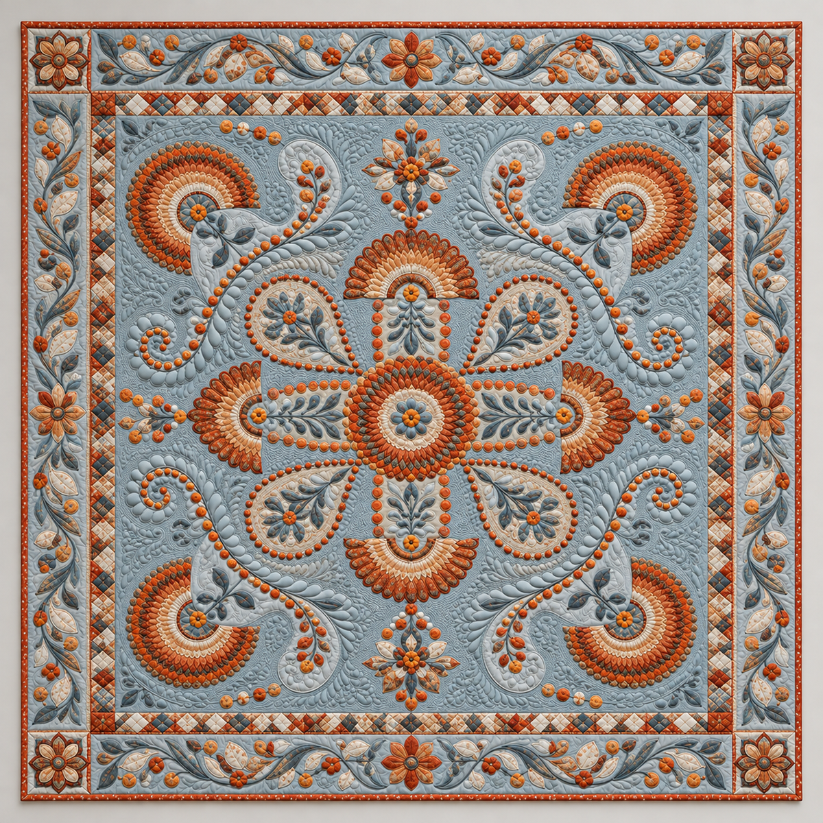 Copper And Blue Paisley Medallion TD141026196 Quilt Blanket
