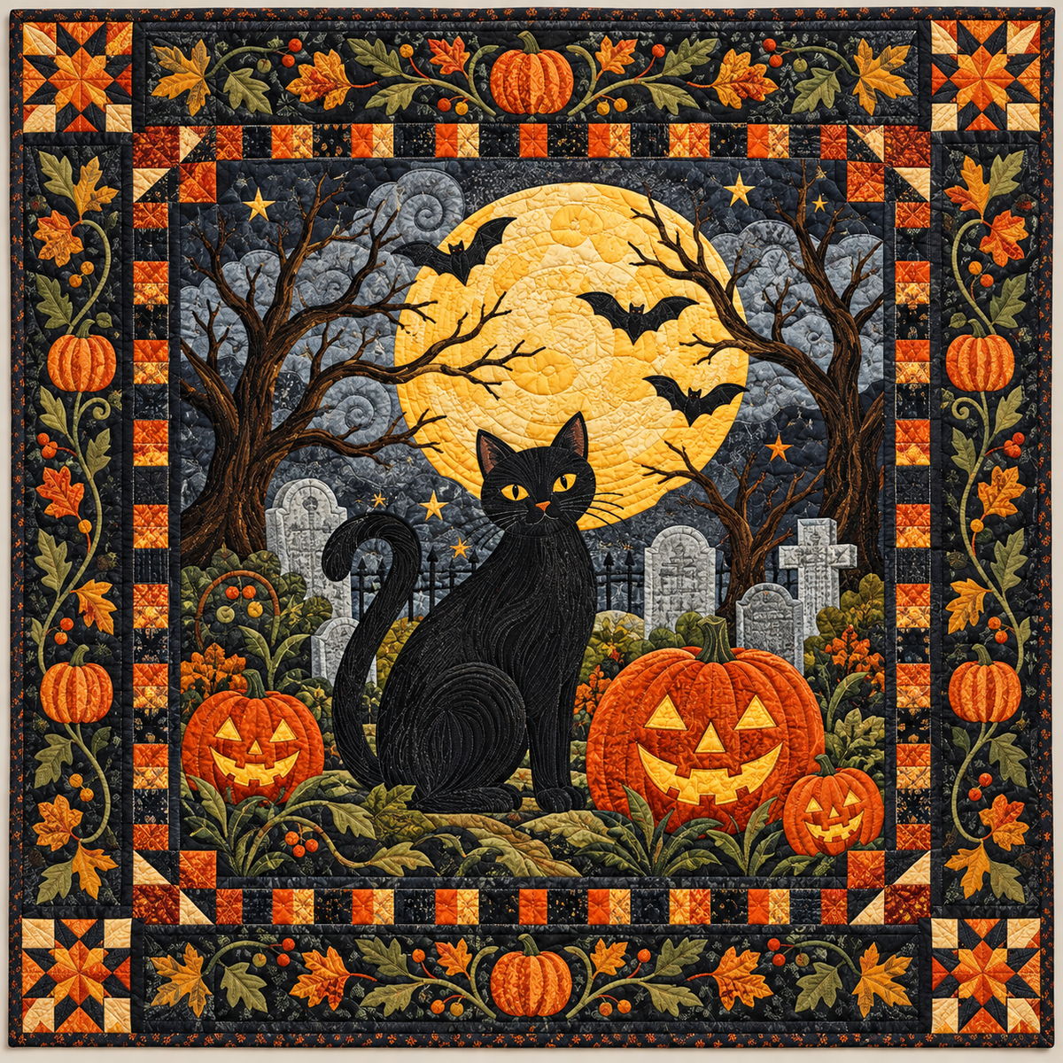 Spooky Cat Pumpkin Night TD141026696 Quilt Blanket