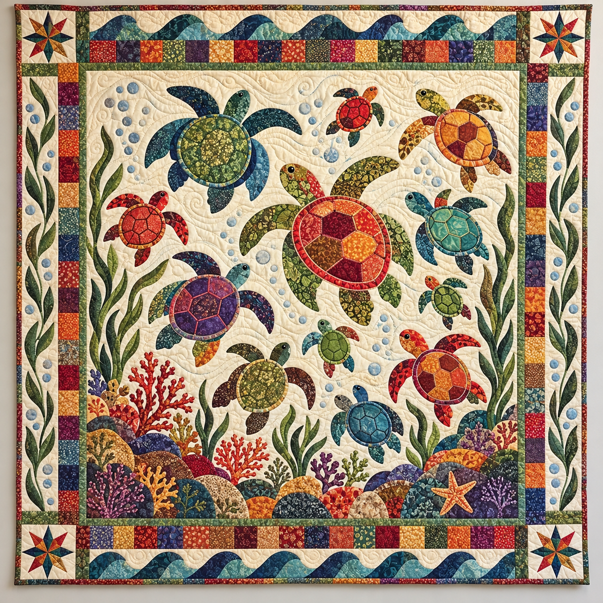 Turtle with Scrappy Borders TD141026199 Quilt Blanket