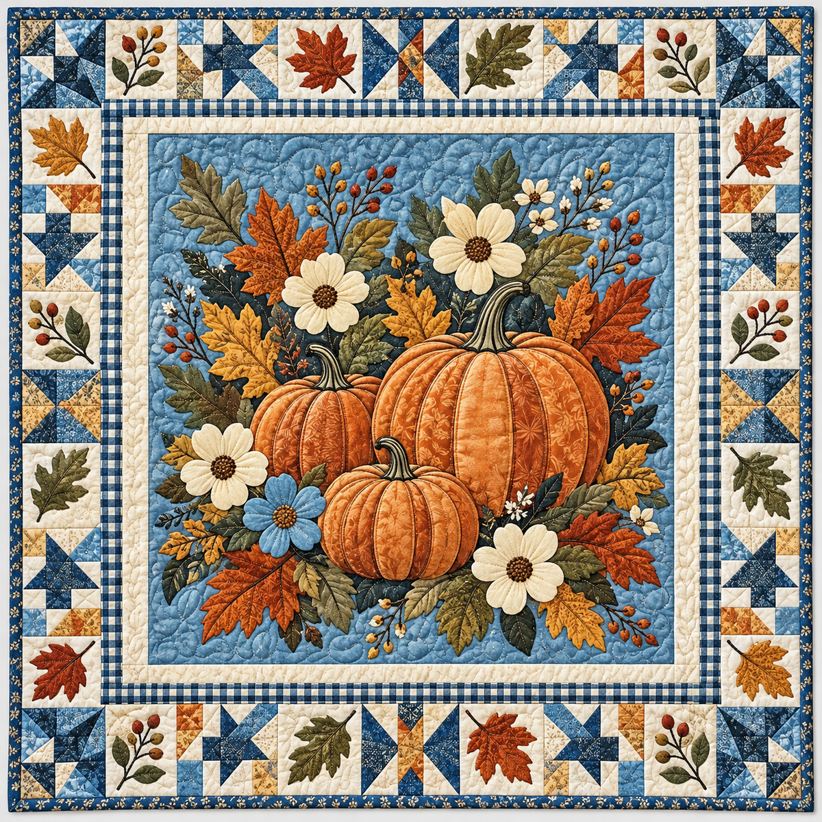 Blue Autumn Pumpkin Garden TD141026699 Quilt Blanket