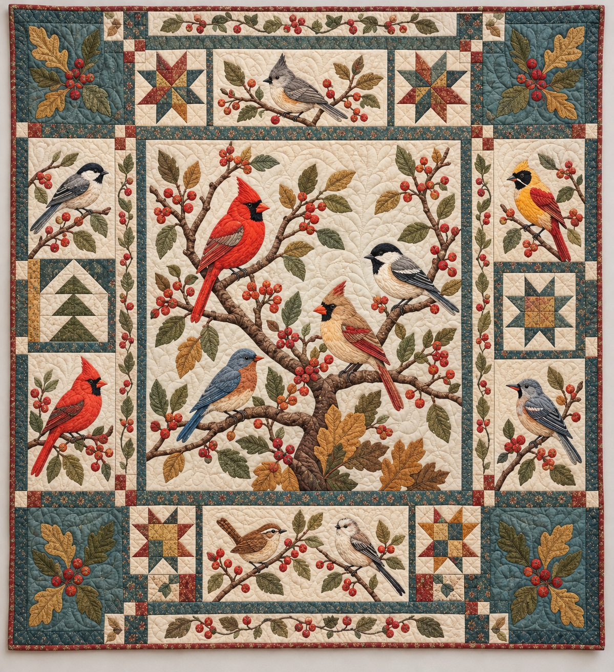 Songbirds On Winter Berry Branches TD141026200 Quilt Blanket