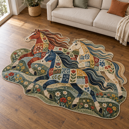 Folk Horse Circle TD131026205 Custom Shape Area Rug