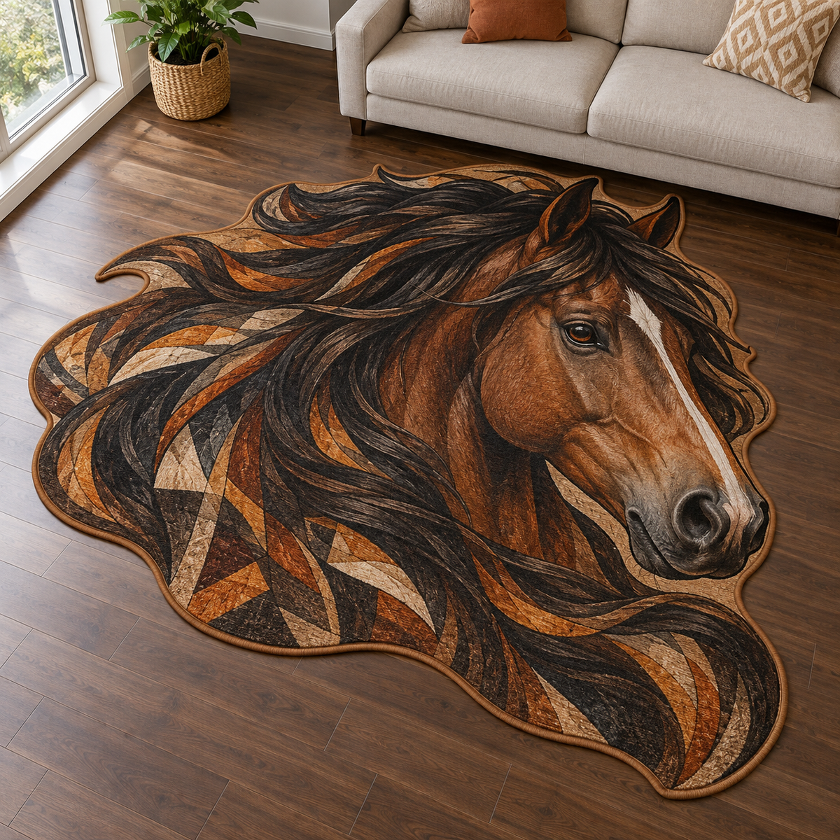 Horse Amber Field TD131026206 Custom Shape Area Rug